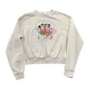 H&M Disney Mickey Minnie Mouse Ski Sweatshirt Womens Small Gray Cropped Pullover